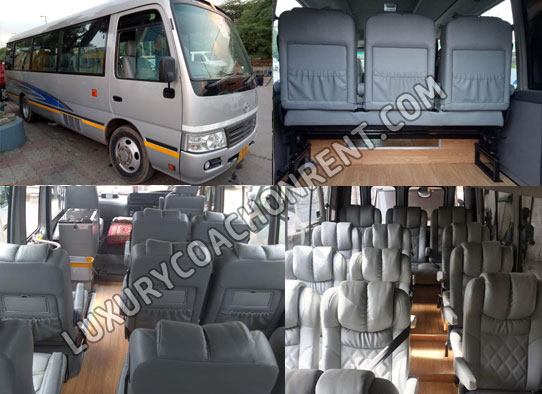 13 seater toyota coaster modified seats luxury mini coach hire in delhi