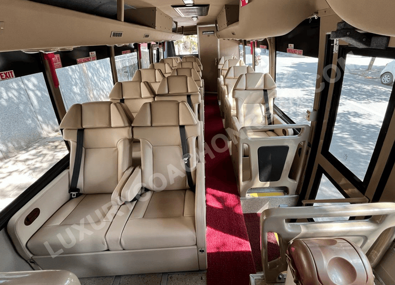 16 seater sml isuzu luxury coach with toilet washroom heater fridge on rent in delhi