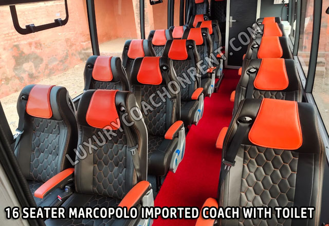 16 seater marcopolo imported mini coach with toilet hire in delhi
